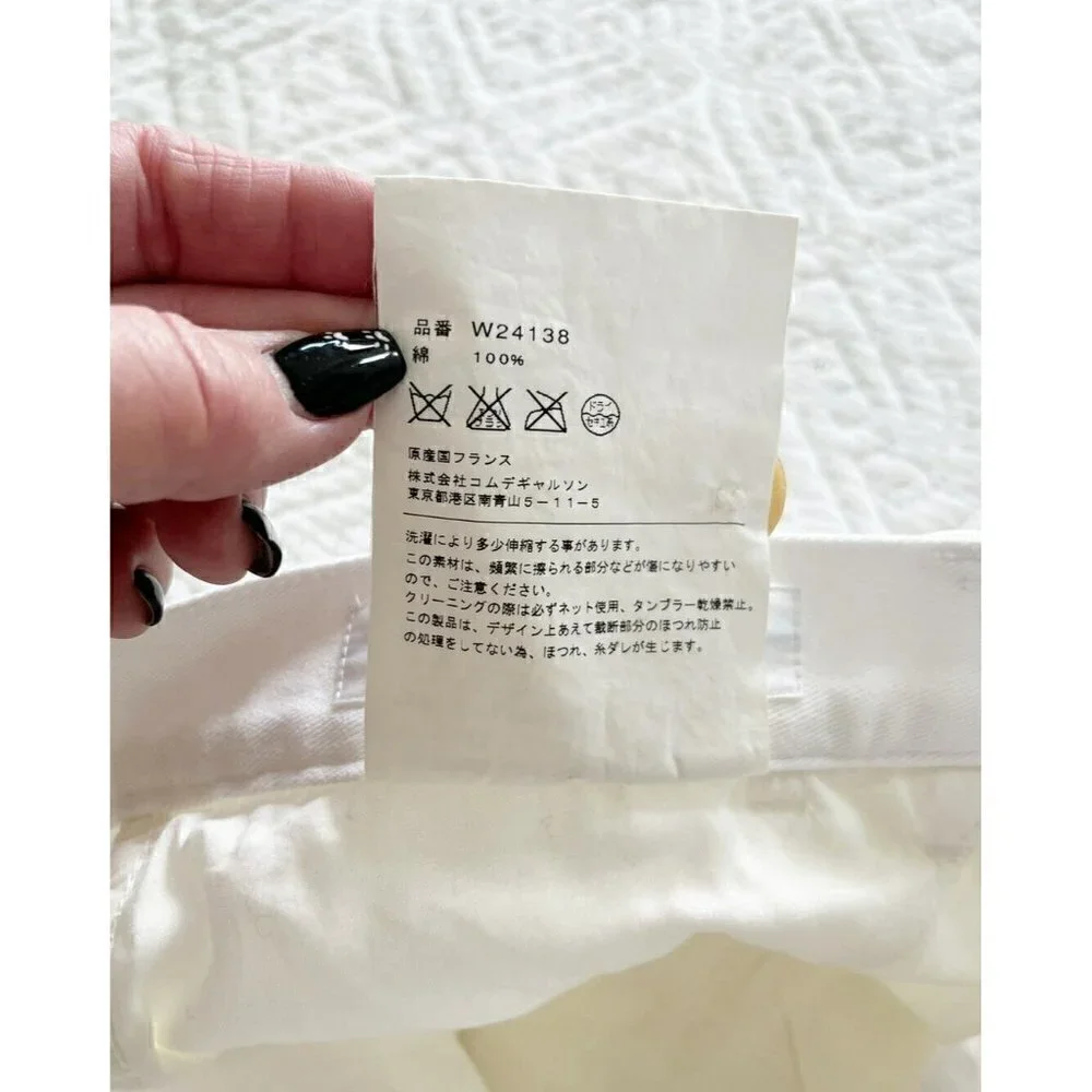 Comme Des Garcons Shirt Men's Sz L White Cotton & Corduroy Pants Torn Knees